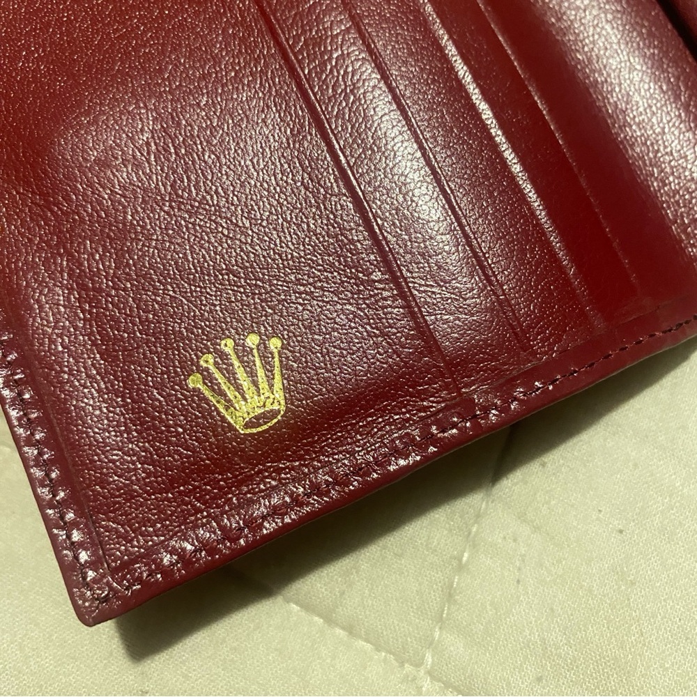 ROLEX watches vintage red leather bifold wallet snap close - Picture 2 of 8